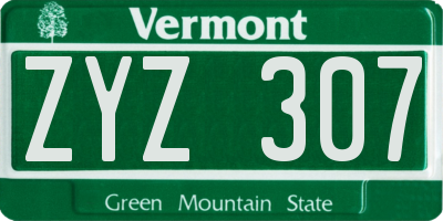 VT license plate ZYZ307