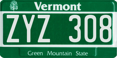 VT license plate ZYZ308