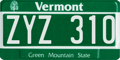 VT license plate ZYZ310
