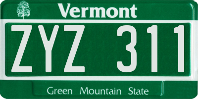 VT license plate ZYZ311