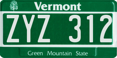 VT license plate ZYZ312