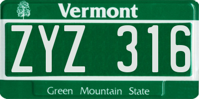 VT license plate ZYZ316