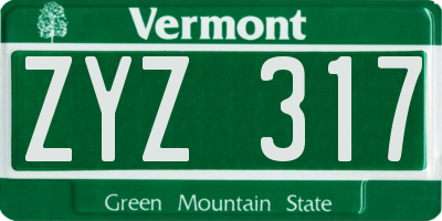 VT license plate ZYZ317