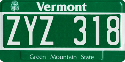 VT license plate ZYZ318