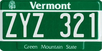 VT license plate ZYZ321