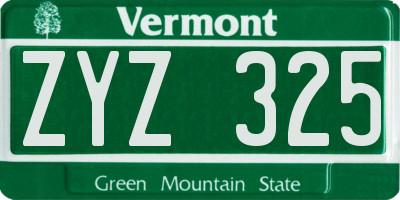 VT license plate ZYZ325
