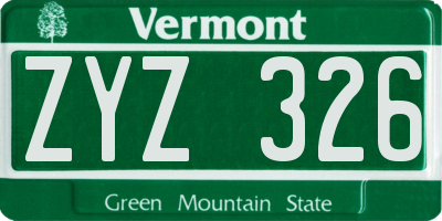 VT license plate ZYZ326