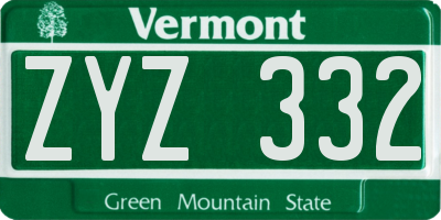VT license plate ZYZ332