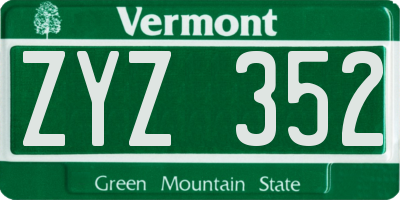 VT license plate ZYZ352