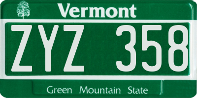 VT license plate ZYZ358