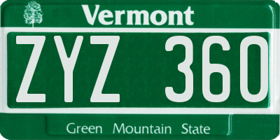 VT license plate ZYZ360