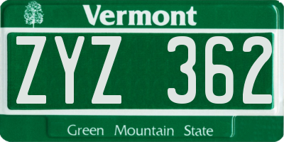 VT license plate ZYZ362