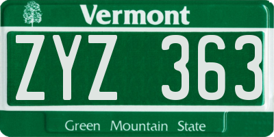 VT license plate ZYZ363