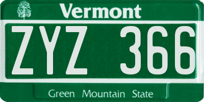 VT license plate ZYZ366