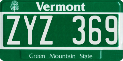 VT license plate ZYZ369