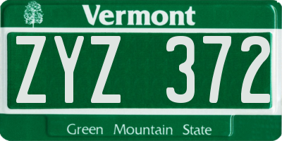 VT license plate ZYZ372