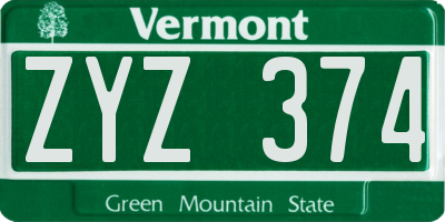 VT license plate ZYZ374