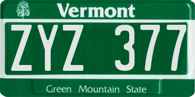 VT license plate ZYZ377