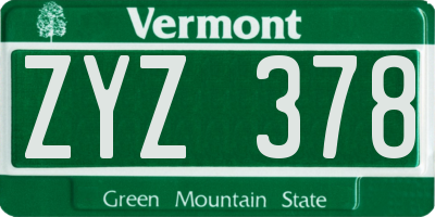 VT license plate ZYZ378