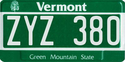VT license plate ZYZ380