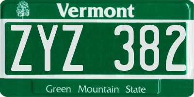 VT license plate ZYZ382
