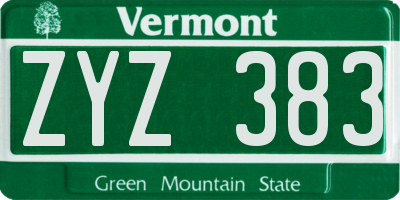 VT license plate ZYZ383