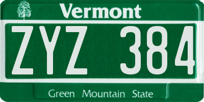 VT license plate ZYZ384
