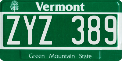 VT license plate ZYZ389