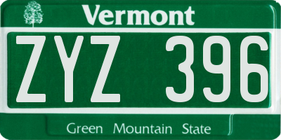VT license plate ZYZ396