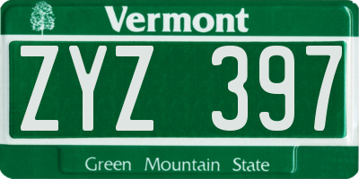 VT license plate ZYZ397