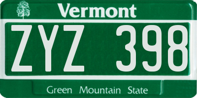 VT license plate ZYZ398