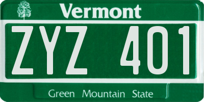 VT license plate ZYZ401