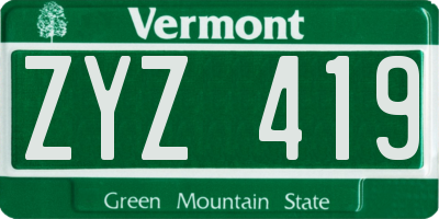 VT license plate ZYZ419