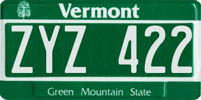 VT license plate ZYZ422