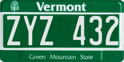 VT license plate ZYZ432