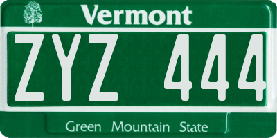 VT license plate ZYZ444