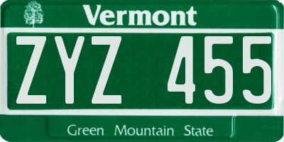 VT license plate ZYZ455