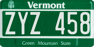 VT license plate ZYZ458