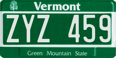 VT license plate ZYZ459