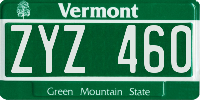 VT license plate ZYZ460