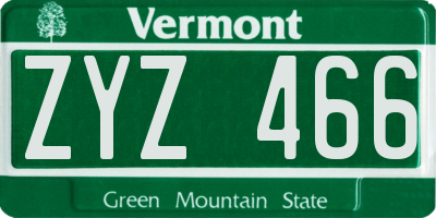 VT license plate ZYZ466