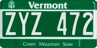 VT license plate ZYZ472