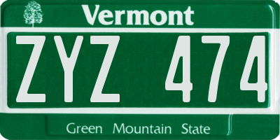 VT license plate ZYZ474