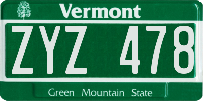 VT license plate ZYZ478
