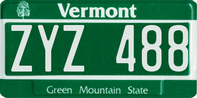 VT license plate ZYZ488