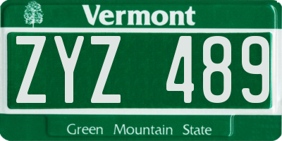 VT license plate ZYZ489