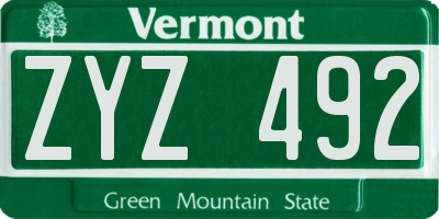 VT license plate ZYZ492