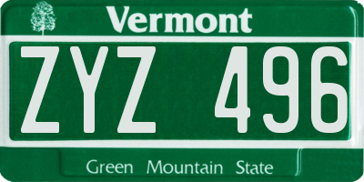 VT license plate ZYZ496