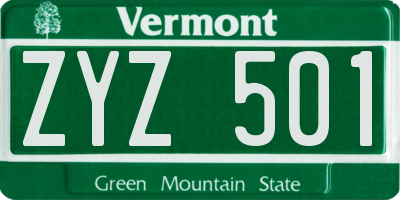 VT license plate ZYZ501