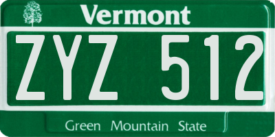 VT license plate ZYZ512